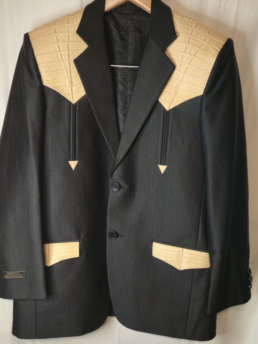 Vintage Sergio Vadducci Mens Western Blazer S Crocodile Embossed Yoke 0882